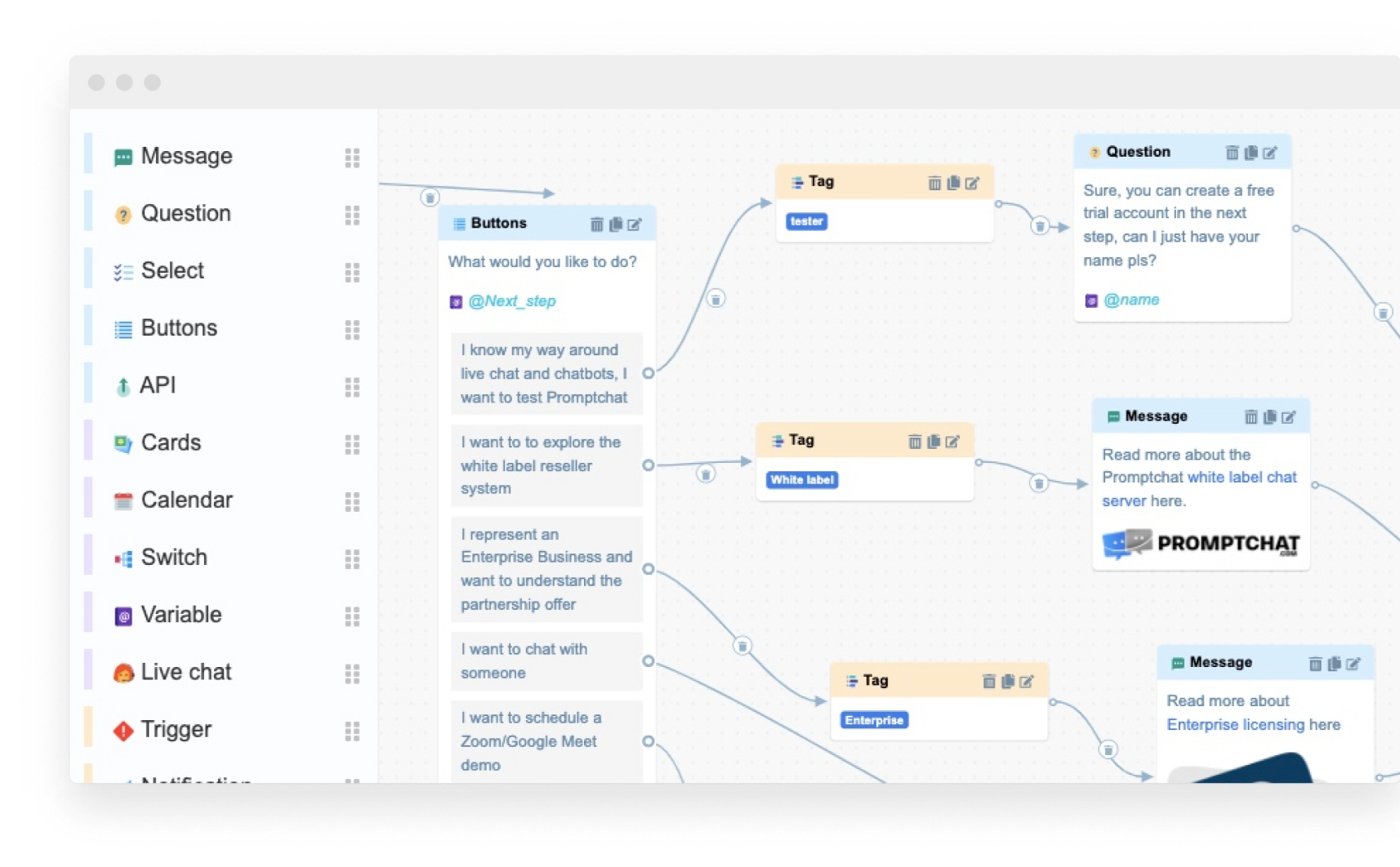 Create chatbots via drag & drop in a visual editor